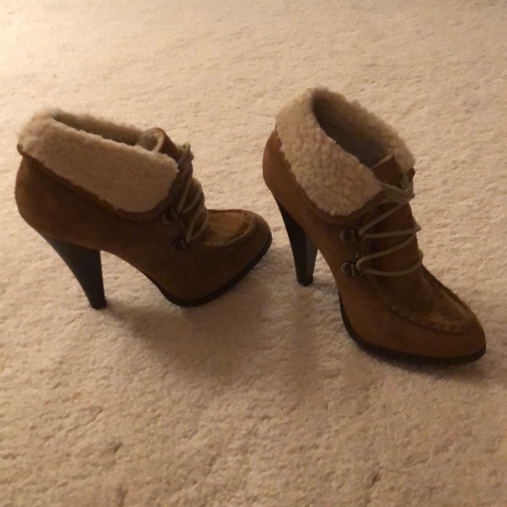 Wooden High Heel Suede Booties